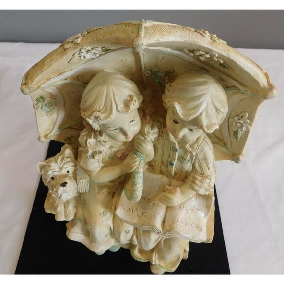 Large  Resin Figurine Young Man-Woman with Dog Sitting of Bench Reading A Book - Picture 6 of 8